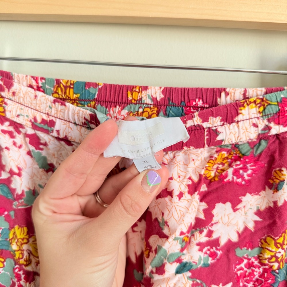 Anthropologie Ett:Twa Floral Stripe Pants Pink Wide Leg Cropped XL Womens Boho - Picture 4 of 6